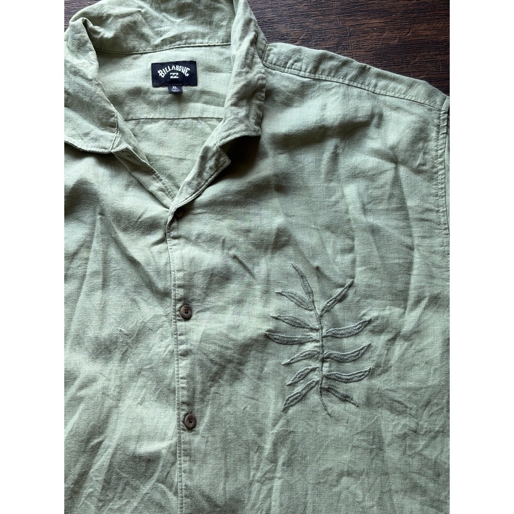 Men's Billabong Shirt Green Button-Down XL Beach Surf Tropical TIKI Reef Linen